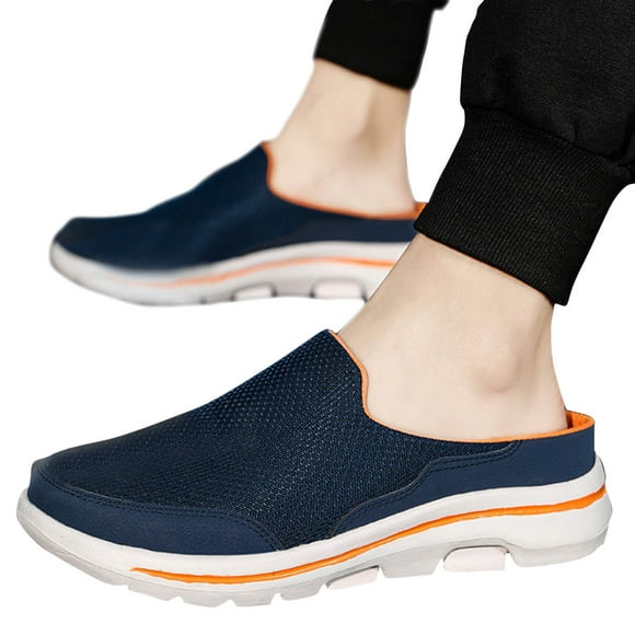 Leozcaa Men's Slip-On Walking Mules Open Back Sneaker Clogs Knit Shoes Lightweight Breathable Slippers