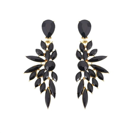 DESIGNICE 2026 New Rhinestone Statement Earrings Cluster Vintage Teardrop Statement Earrings Teardrop Chandelier Earring Jewelry Gifts for Women Parties Weddings and Daily Wear Black