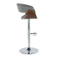 thumbnail image 3 of Vintage Mod Barstool Set of 2 - Adjustable Height, Swivel, Light Grey Fabric &amp; Walnut Wood Bar Stools - Chrome Metal, for Kitchen &amp; Bar, 3 of 6