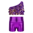 thumbnail image 2 of iiniim Kids Girls Hip Hop Clothes 2-Piece Shiny Tank Top Metallic Shorts Dancing Performance Costume Purple 8, 2 of 7