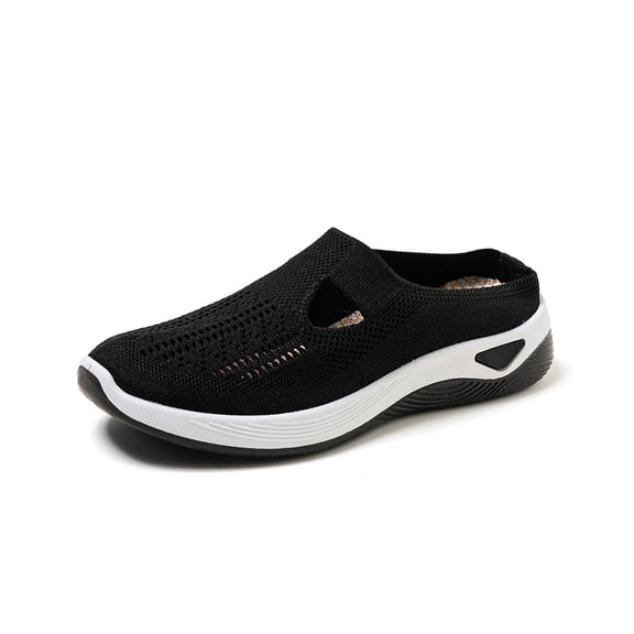 Womens Orthopedic Breathable Soft Shoes, Hands Free Slip In Sneakers Arch Support, Closed Toe Backless Lightweight Walking Shoes Summer Going Out Shoes