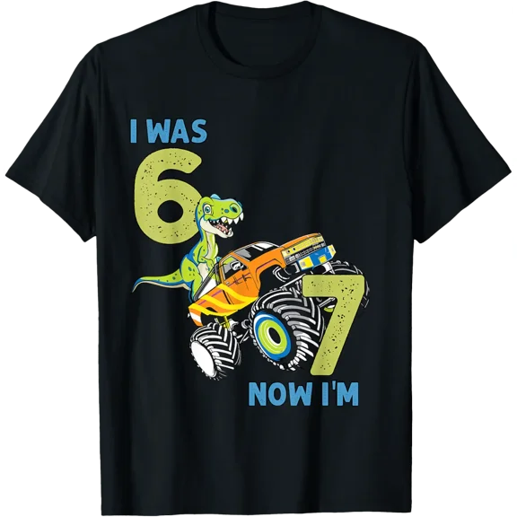 I Was Six Now I'M Seven Dinosaur 67 7Th Birthday Boys T-Shirt