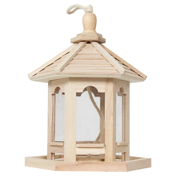 YATLTE Hexagon Shaped Gazebo Bird Feeder, Wooden Bird Feeder for Outside Garden Decoration, Large Capacity, Easy to Clean & Fill, Waterproof and Durable