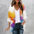 thumbnail image 2 of SELONE Long Cardigan for Women Open Front 3/4 Sleeve Regular Cardigans Without Hoodie Flowers Lightweight Beach Vacation Wear Multicolor M, 2 of 5