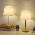 thumbnail image 4 of Haitral 4.7" 2-Lights Bedside Lamp Sets with Wooden Base Fabric Shade, Silver, 2-Pieces, 4 of 7