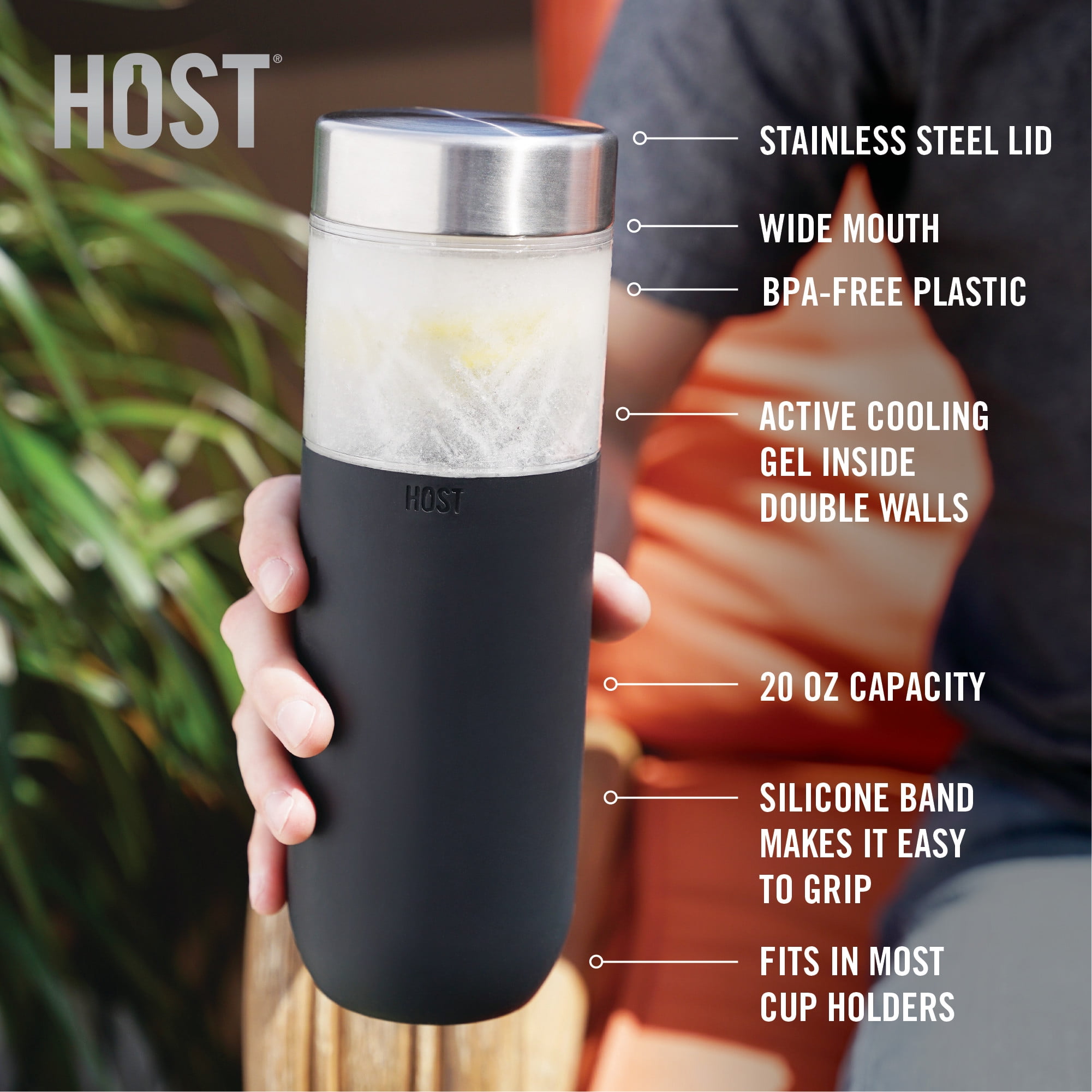 Host FREEZE Double Walled Water Bottle, Freezer Cooling Tumbler, 20oz Black