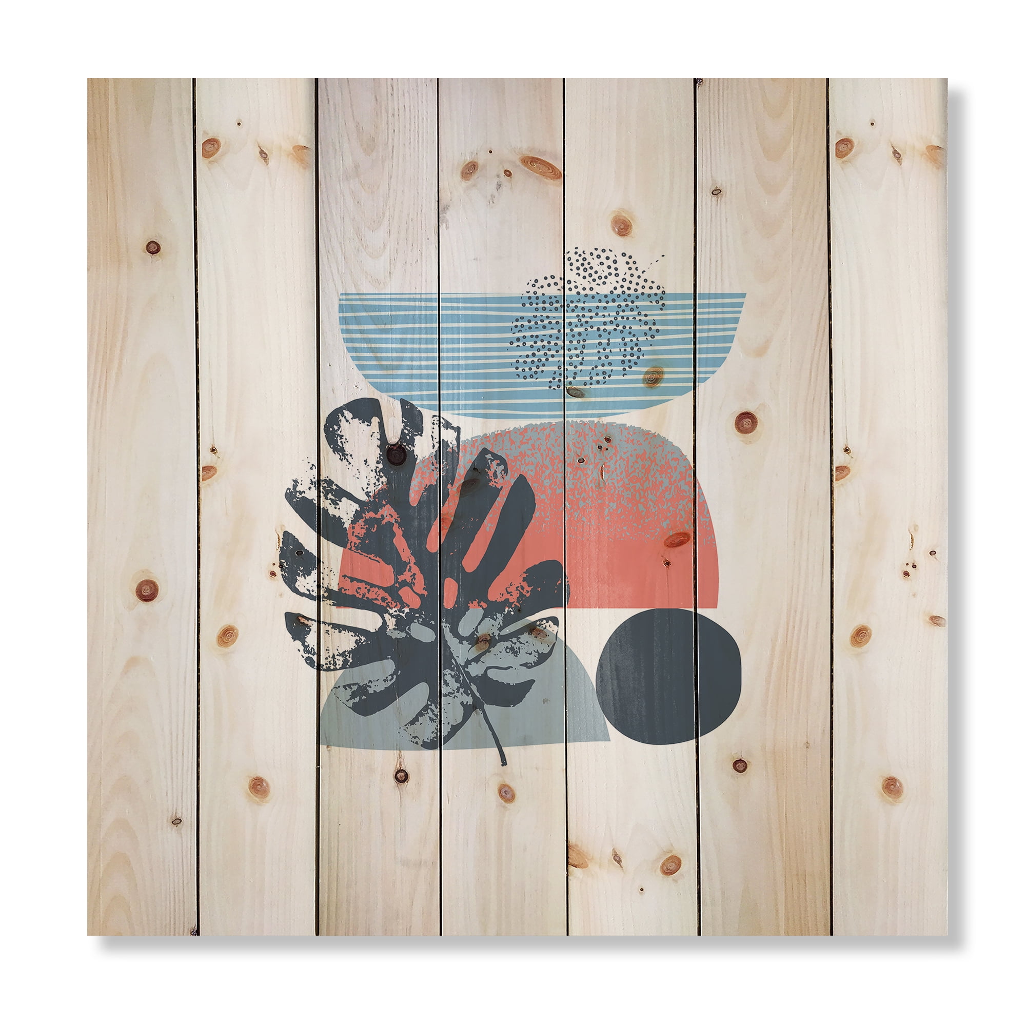 Designart 'Abstract Colorful Geometric Art Collage IV' Modern Print on Natural Pine Wood