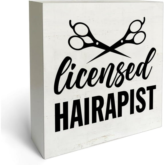 Zomyto 7"x7" Hairdresser Decor Hairstylist Sign Licensed Hairapist Wooden Block Sign Rustic Style Hair Salon Barbershop Desk Shelf Decorations, Gifts for Hair Dresser Hair Stylist