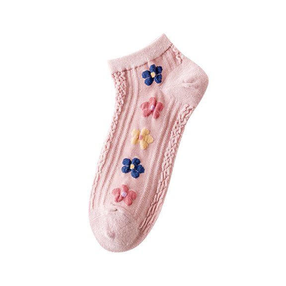QINGFSAP Unisex Cozy Ankle Socks Cable Knit Embroidered Floral Low Cut Breathable Soft