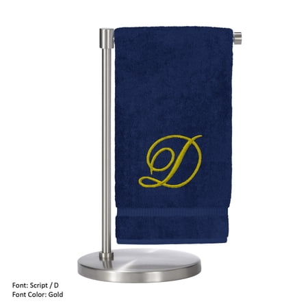 Monogrammed Bath Towel Personalized Gift 27 x 54 inches - Set of 2 - Gold Script Embroidered Towel - 100% Turkish Cotton- Soft Terry Finish - for Bathroom or Spa - Script D Navy