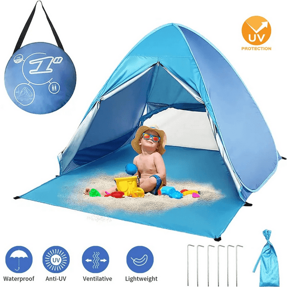 GYDEK Beach Tent, Anti-UV Pop Up Sun Shelter Beach Tent With Carry Bag for 2-3 Person, Lightweight & Easy Setup Beach Tent, Blue
