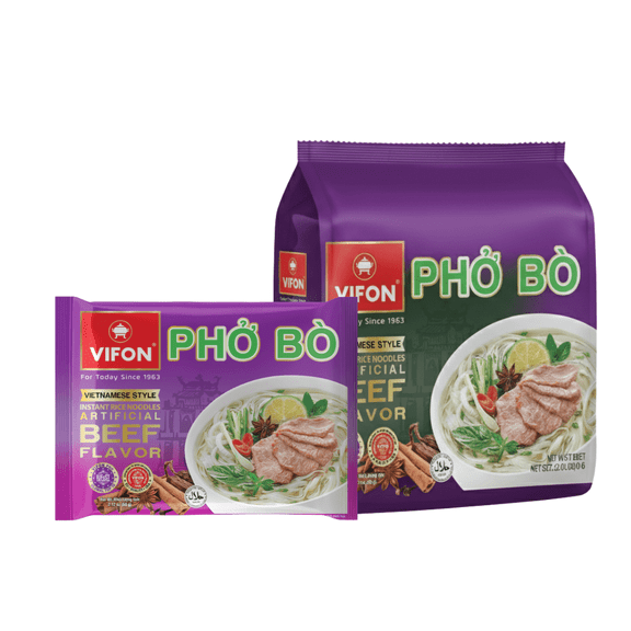 VIFON Instant Rice Noodles, Artificial Beef Flavor, 2.11oz x 4 Pack