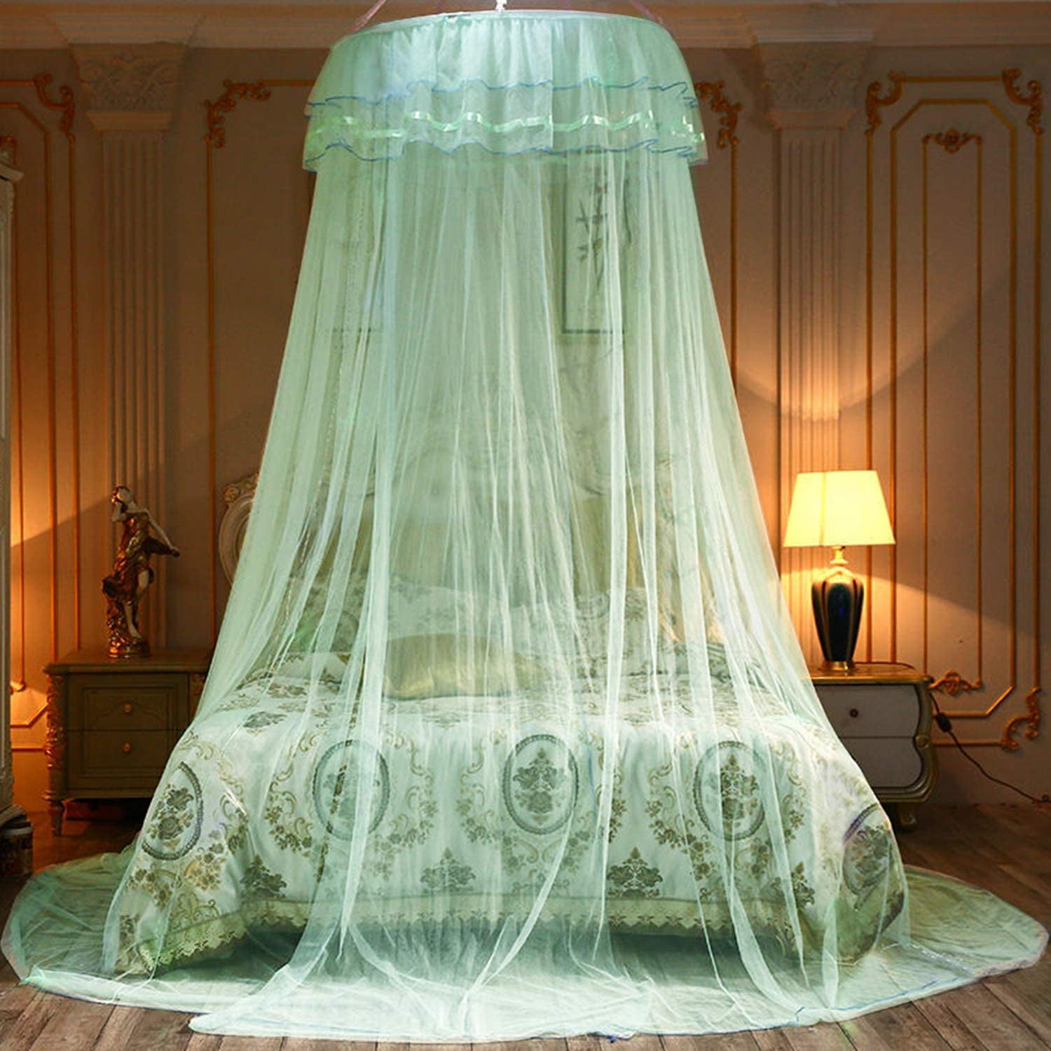Bed Canopy Lace Mosquito Net for Girls Beds, Unique Princess Play Tent Mesh Canopies Large Lace Dome Curtain Drapes Home & Travel (Green)