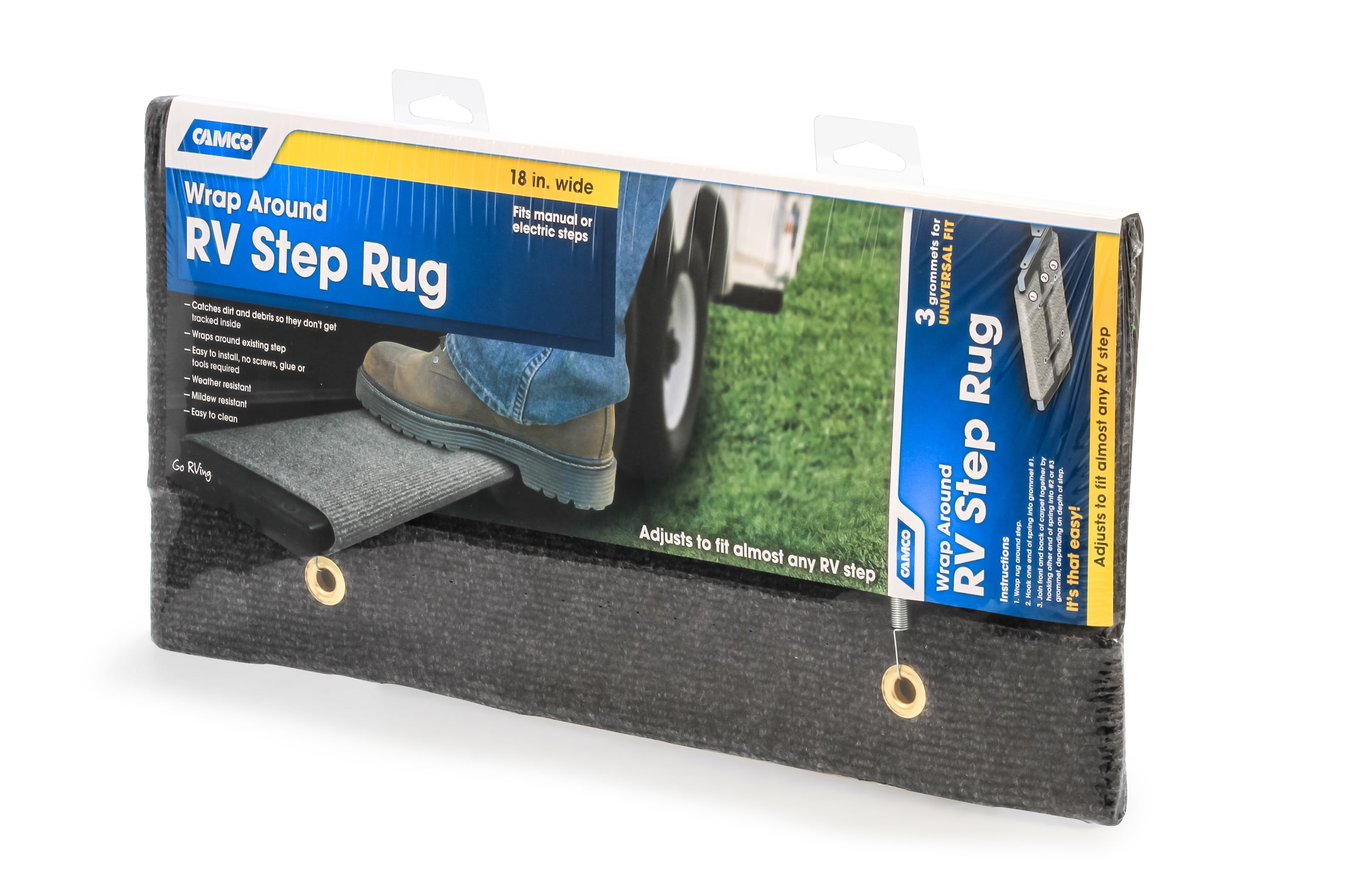 Camco 42924 Wrap Around Rv Step Rug 18 Wide Protects Your Camco 42924 Wrap Around Rv Step Rug 18 Wide Protects Your From Unwanted Tracked In Dirt Works On Electrical Manual Steps Blue