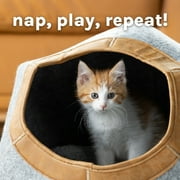 Kitty City Large Felt Cat Cave with Faux Leather Trim, Washable Cushion, Gray