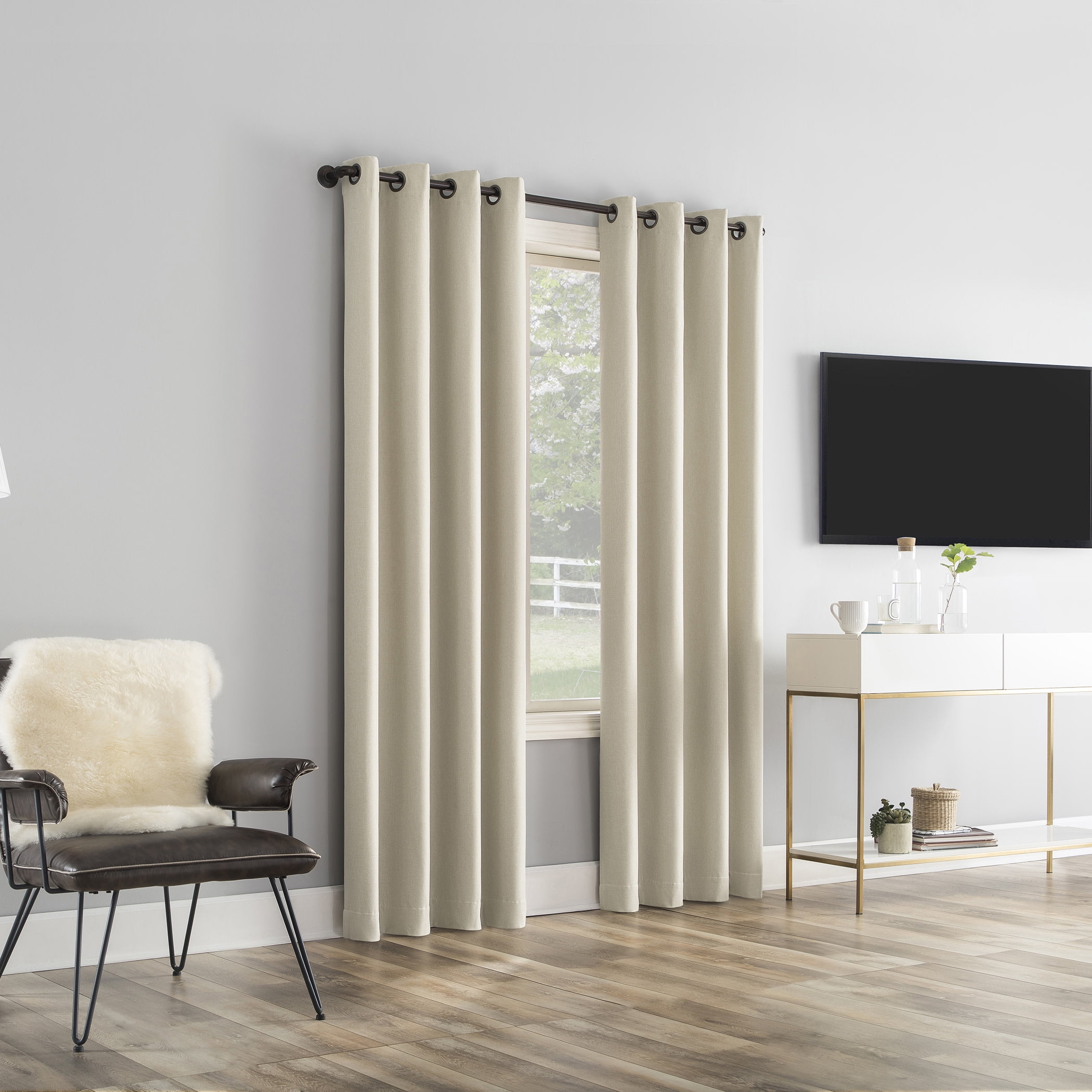Sun Zero Tyrell Tonal Texture Draft Shield Fleece Insulated 100% Blackout Grommet Curtain Panel In Ecru, 50"X63", Ecru