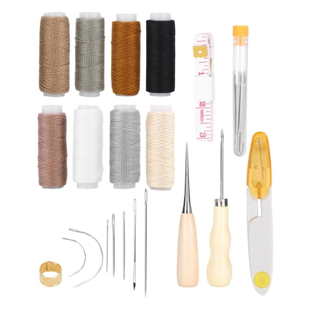 BIMZUC 29 Pieces Leather Sewing Kit, Professional Hand Stitching Tool Set with Needles, Waxed Thread, Scissors, Tape Measure, Thimble for DIY Craft, Leather Repair, Bookbinding (6.7 in / 17 cm)