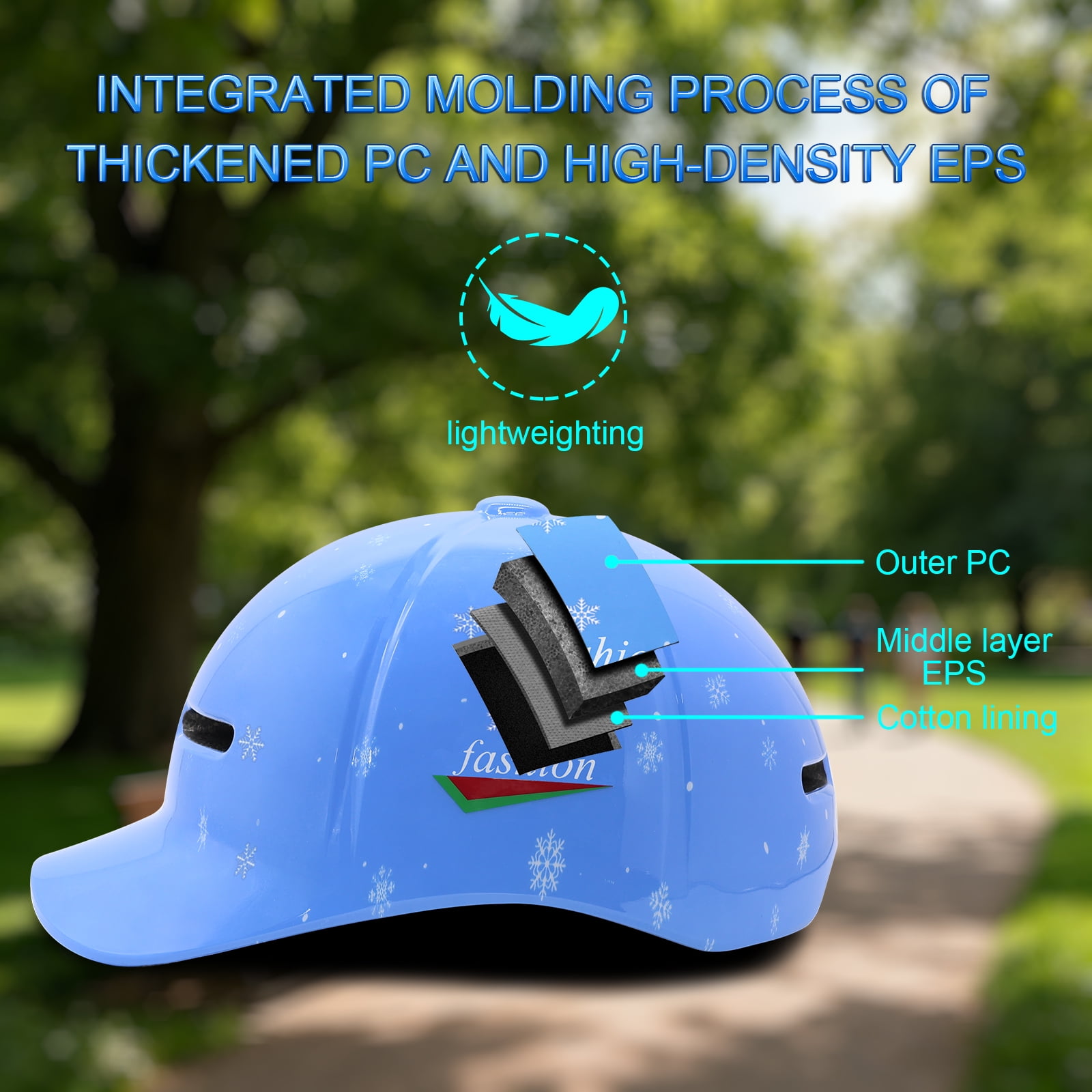 Adult bicycle helmet, unisex - comfortable, lightweight, adjustable baseball cap style cycling helmet, suitable for urban commuting, road cycling, rollerblading, and scooter riding.