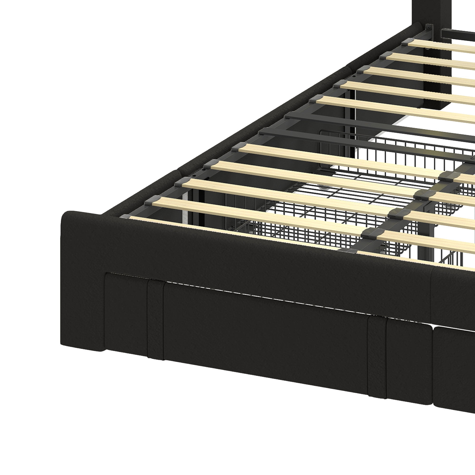 King Size Velvet Upholstered Platform Bed Frame with RGB LED Lights, 4 Storage Drawers & USB Ports (Black)