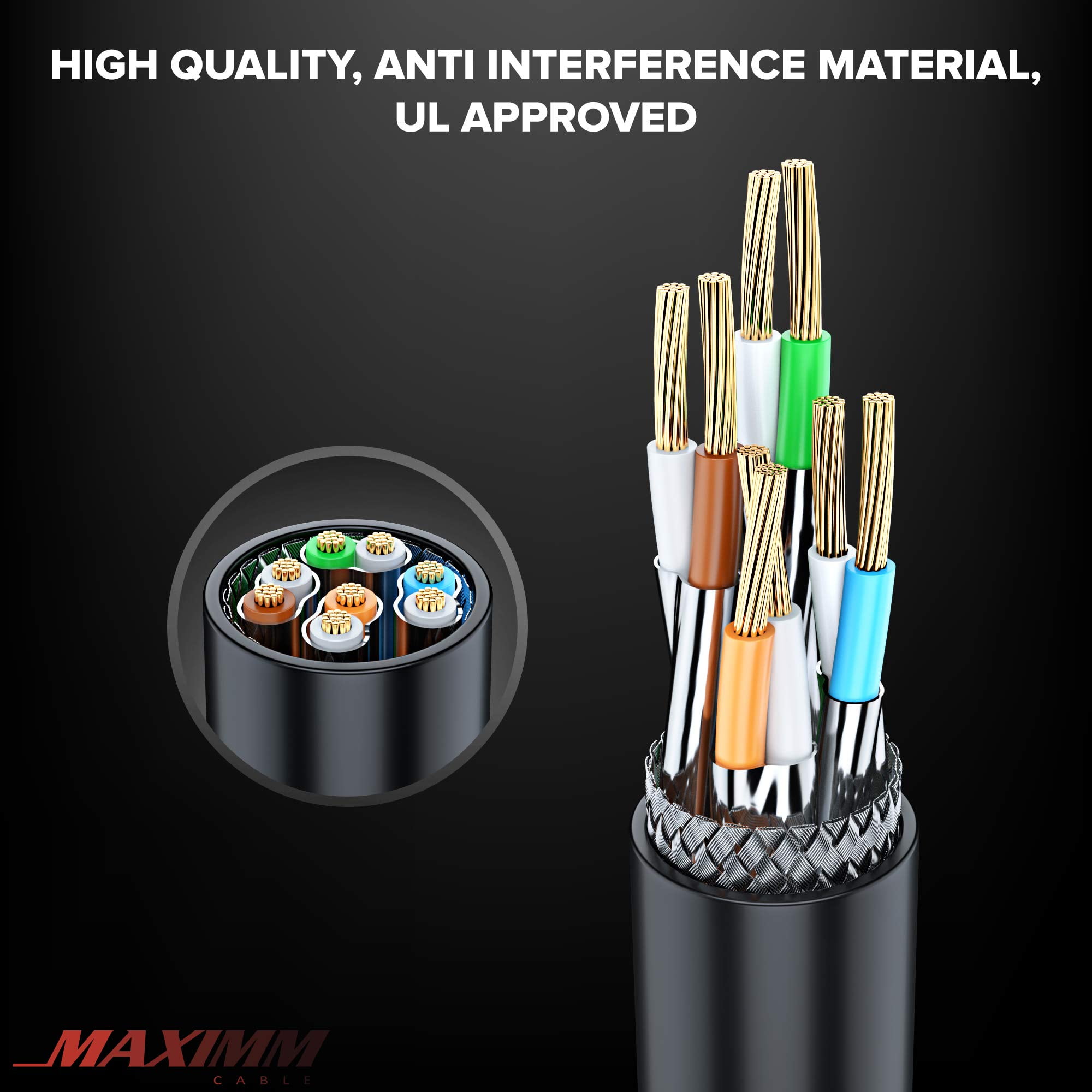 Maximm Black Cat 7 Ethernet Cable 100 ft High Speed, Black Ethernet Cable, F/FTP, 100 ft Ethernet Cable, Cat7 Ethernet Cable, 100ft Ethernet Cord, High Speed