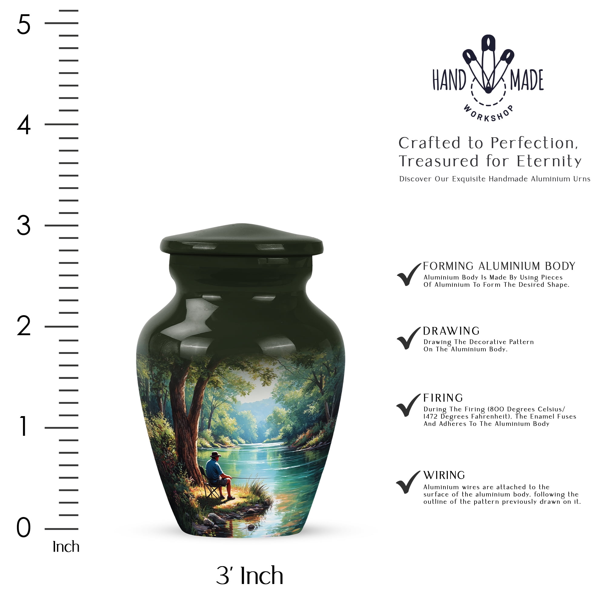 Fishing Man Keepsake Cremation Urn For Ashes For Women 3 Inch Small - Blue Adult Urns For Human Ashes Women And Men Remains - Green Mini Urn For Mom And Dad Memorial