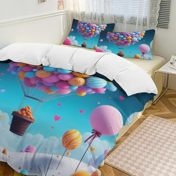 Colorful Balloon Fantasy Landscape 3D Duvet Cover Set Quilt Cover Theme of teenager for Bedroom Decoration
