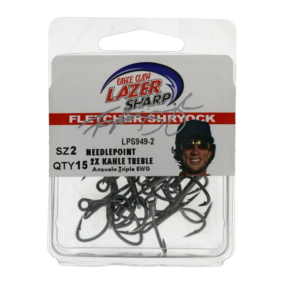 Eagle Claw Fletcher Shryock Needlepoint 2X Kahle Treble Fishing Hooks, Black, Size 2, 15 Pack