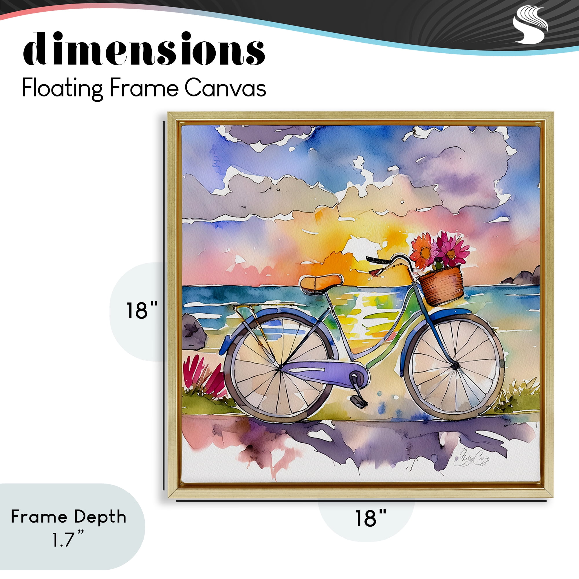 Stupell Industries Bicycle By The Seaside Gold Framed Floater Canvas Wall Art, design by Shelly Craig
