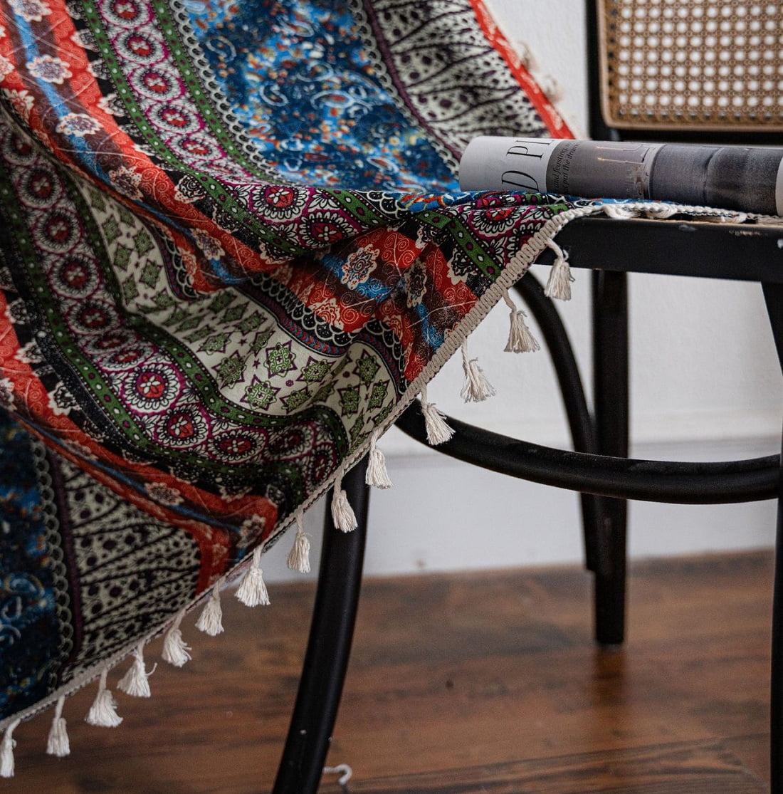 Boho Curtains With Beige Tassels Cotton Linen Semi-darkening Curtains (Set of 2) 59" W x 87" L