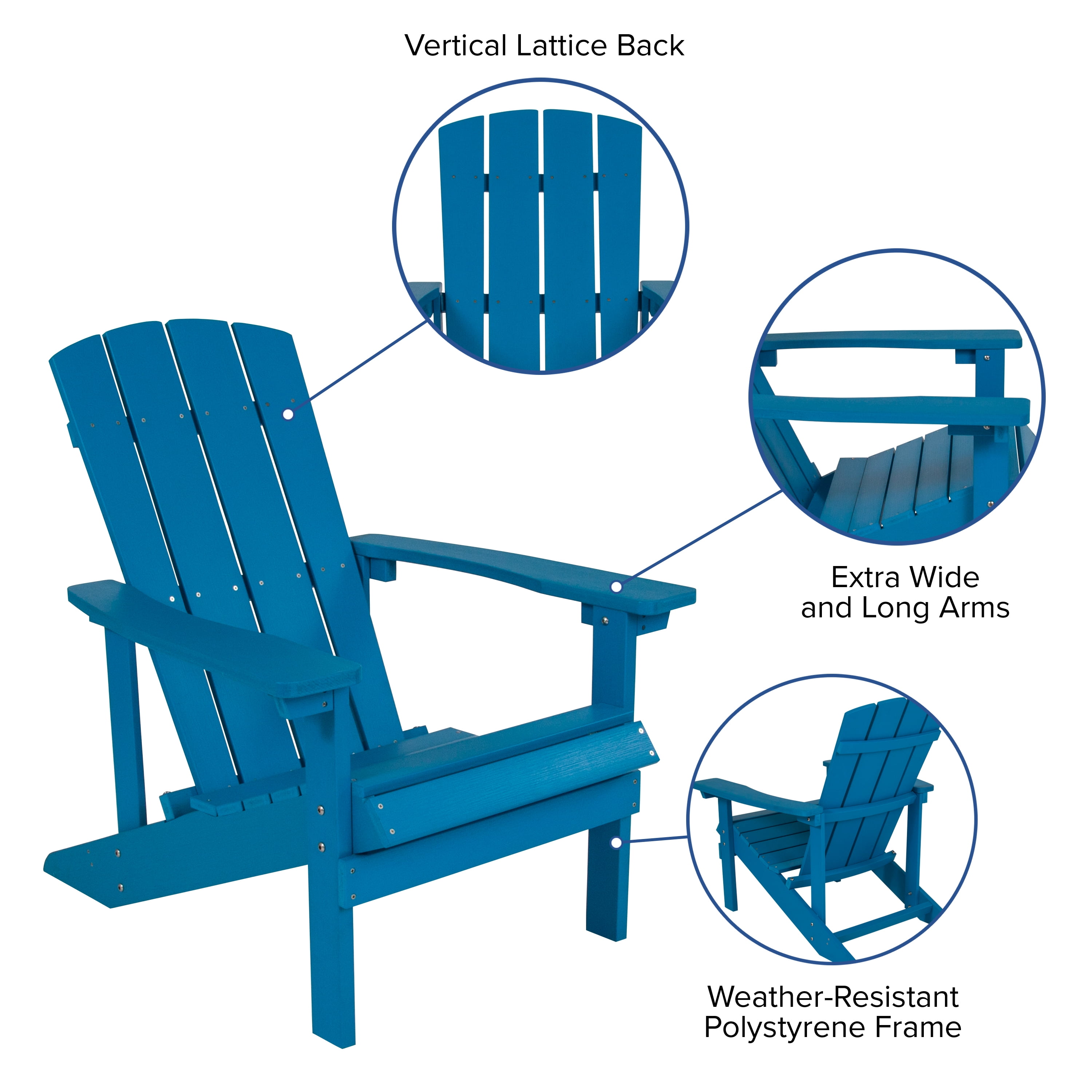 Emma + Oliver Outdoor Blue All-Weather Poly Resin Wood Adirondack Chair