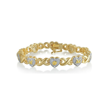- 18K Gold Plated in Brass Diamond Accent X and Heart Bracelet