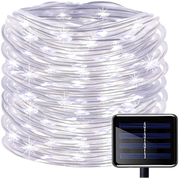 HIBIBUD Solar Rope Lights Outdoor Waterproof,39FT 100LED PVC Tube String Lights with 8 Modes for Garden,Yard,Path,Fence,Stairs,Backyard,Patio Decorative (Cool White)