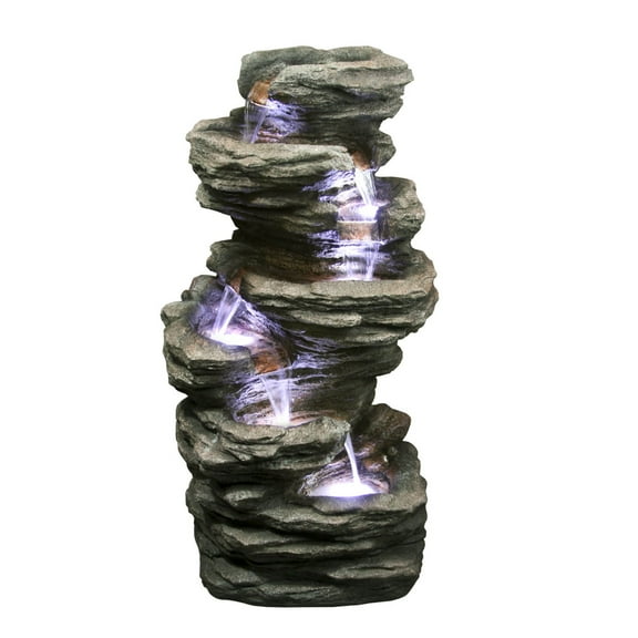 LED Lighted 7 Level Stone Outdoor Garden Fountain - 32"