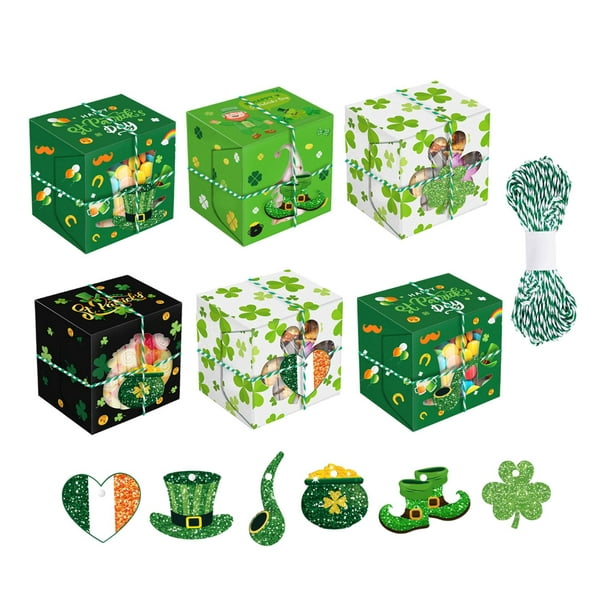 Shangren 12 Pieces St Patrick's Day Gift Box Paper Packing Box with Rope  Party Favors 