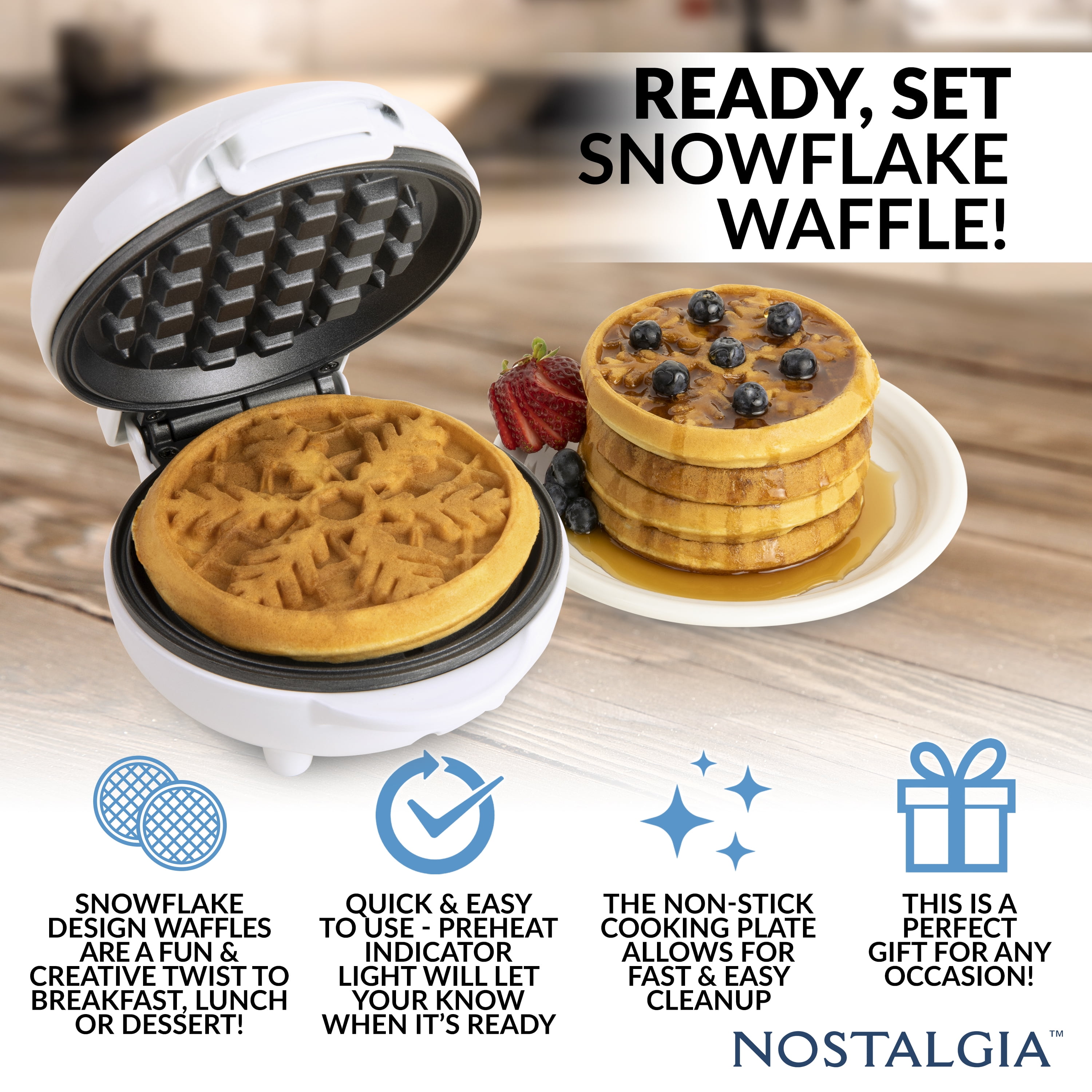Nostalgia My Mini Snowflake Waffle Maker, White