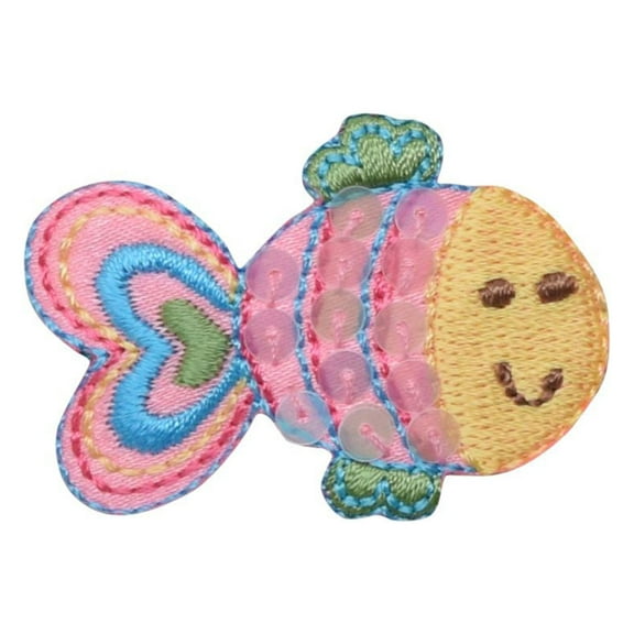 Fish - Pink/Blue - Sequins - Iron on Embroidered Applique Patch