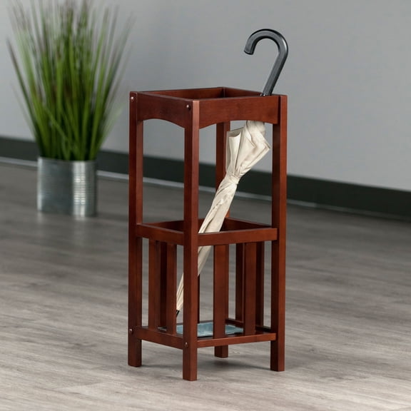 Contemporary Home Living Wooden Square Umbrella Stand - 26.75" - Walnut Finish