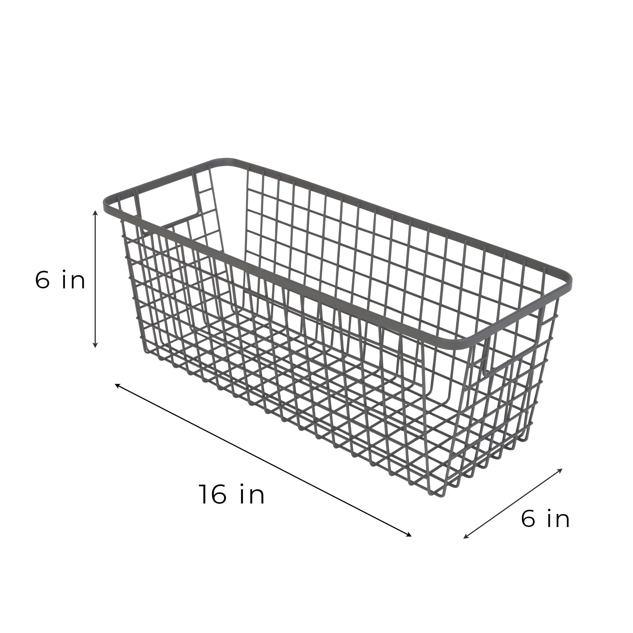Smart Design Nestable Basket Organizer with Handles - 6 x 16 x 6 inches - Gunmetal - Set of 4