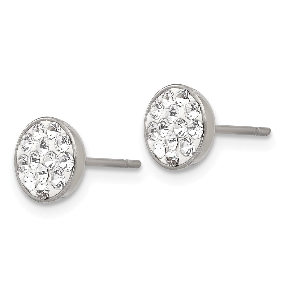 White Stainless Steel Earring Cluster Round Women'S Crystal Clear 6 mm