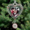 thumbnail image 4 of first christmas ornament 2018 - silver filigree heart shaped photo ornament with a hanging charm that reads "our first christmas 2018" - christmas photo ornaments, 4 of 8