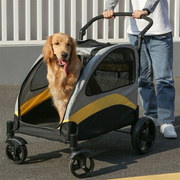 Wisfor 2-in-1 Dog Stroller Buggy Heavy Duty Pet Pram Doggy Pushchair w/ 4 Oversized Wheels Brakes Back