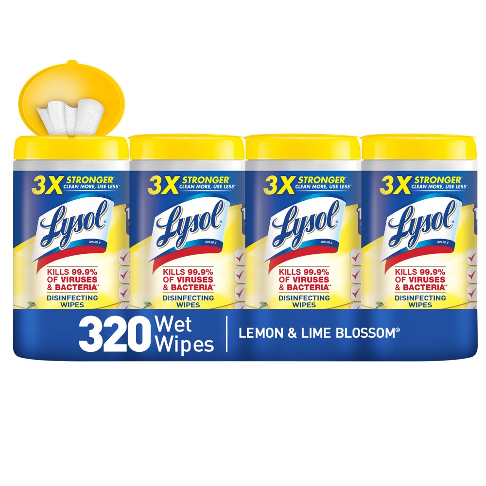 Lysol Disinfecting Wipes, Lemon & Lime Blossom, 320ct (4x80ct), Tested