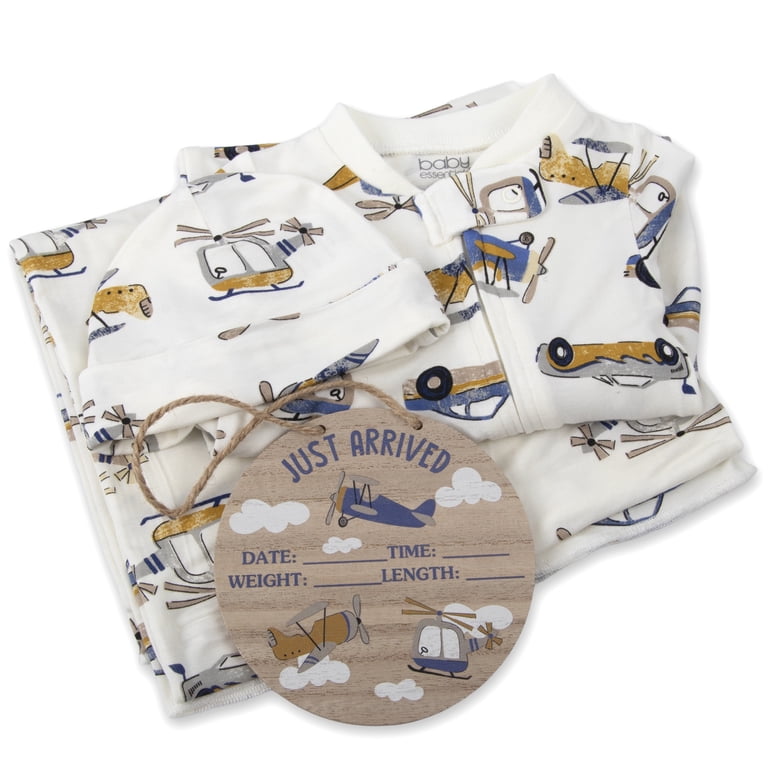Baby Essentials 0 Months Newborn Boys Romper Footie Gift Set with