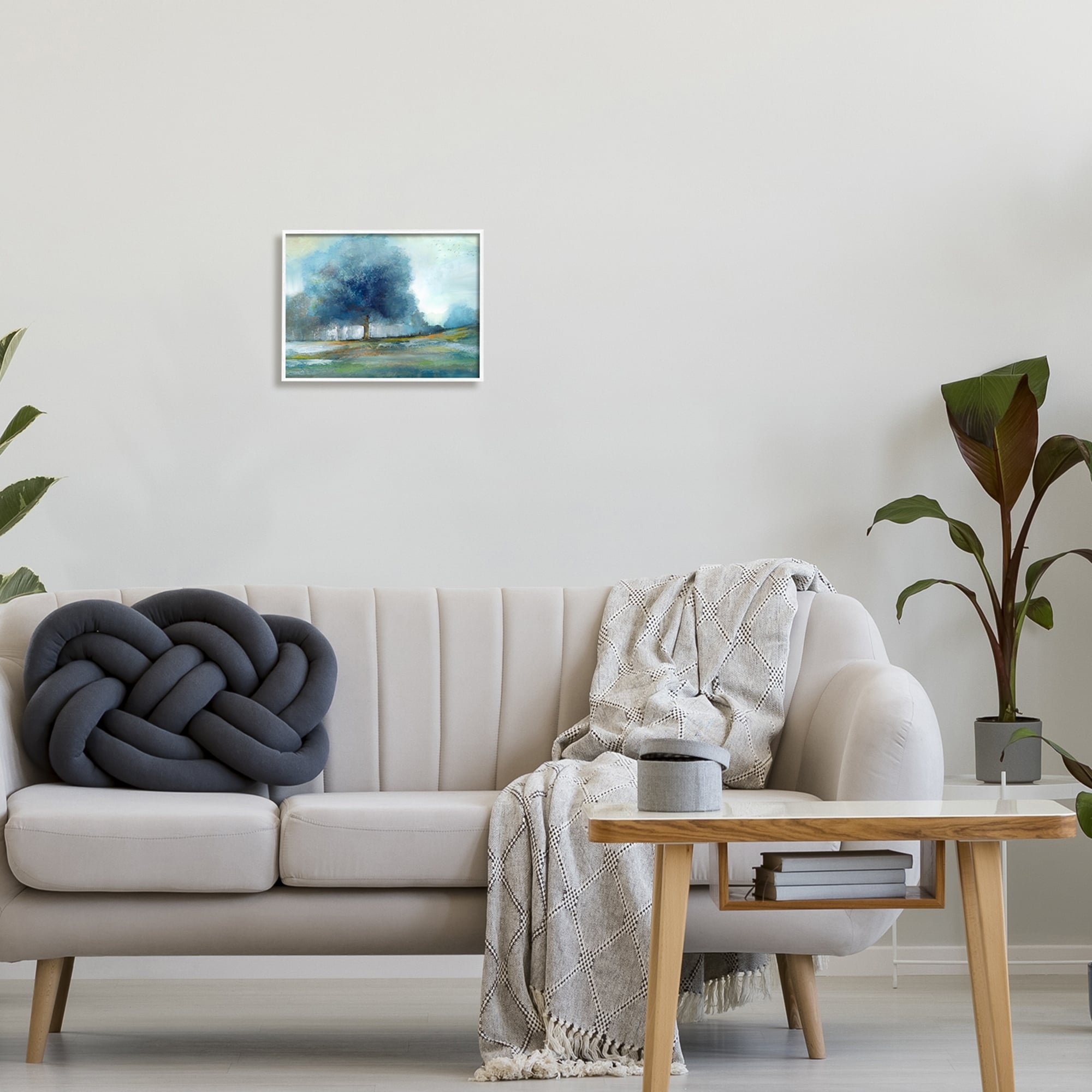 Stupell Industries Rural Blue Tree Abstract Painting Landscape Painting White Framed Art Print Wall Art