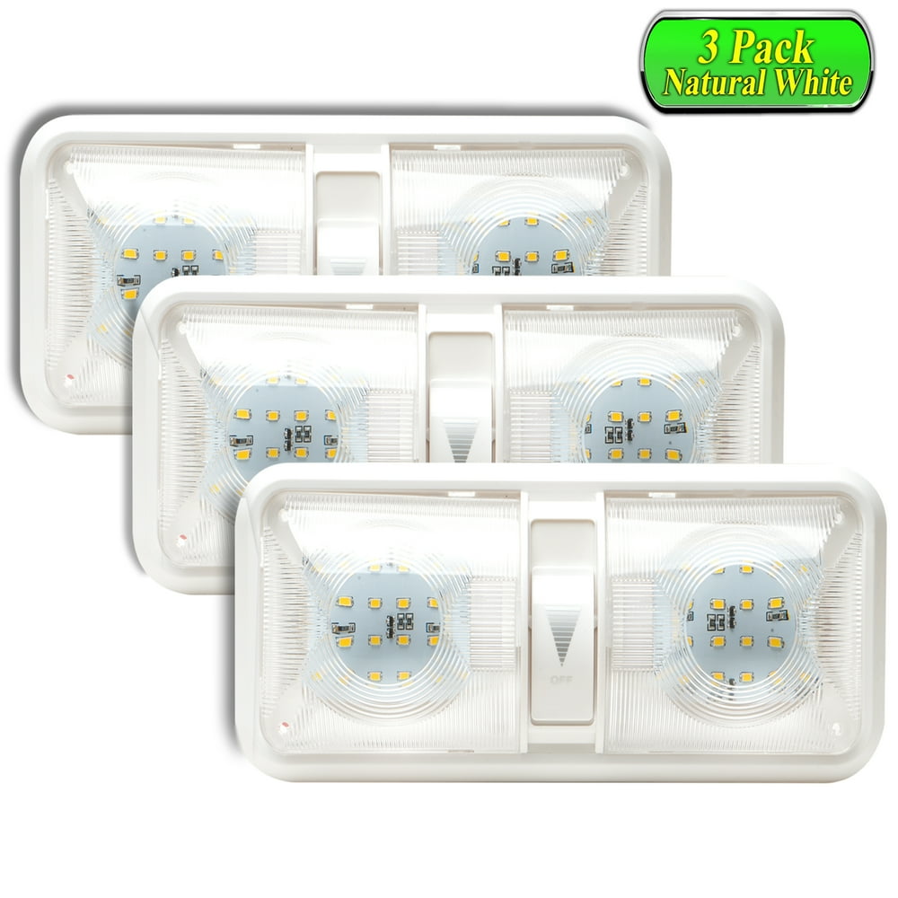 RV LED Ceiling Double Dome Light Fixture with Dimmer Switch Interior