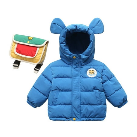 

LBECLEY Baby Boy Coat Winter Winter Coats for Kids Baby Boys Girls Light Padded Jacket Bear Ears Hooded Outerwear with Bag Jacket Size 4T Blue 130