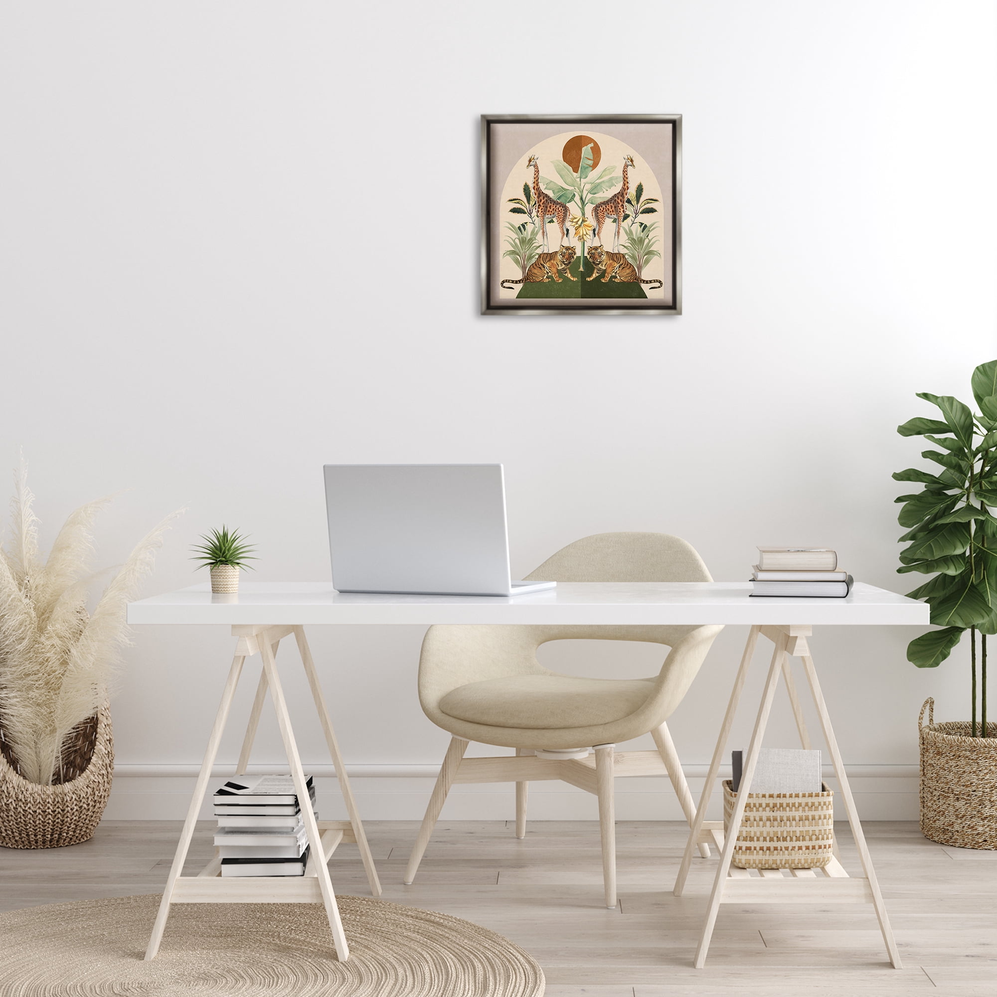 Stupell Industries Jungle Animals Motif Landscape Painting Gray Floater Framed Canvas Art Print Wall Art, 18 x 18