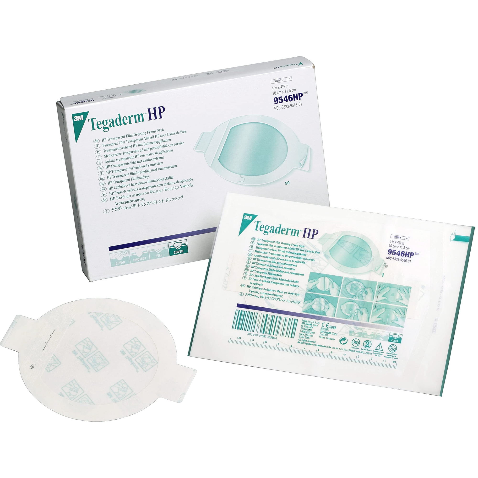 3M Tegaderm HP Transparent Film Dressing, Sacral Shape, #9546HP, 4" x 4-1/2", Box of 50