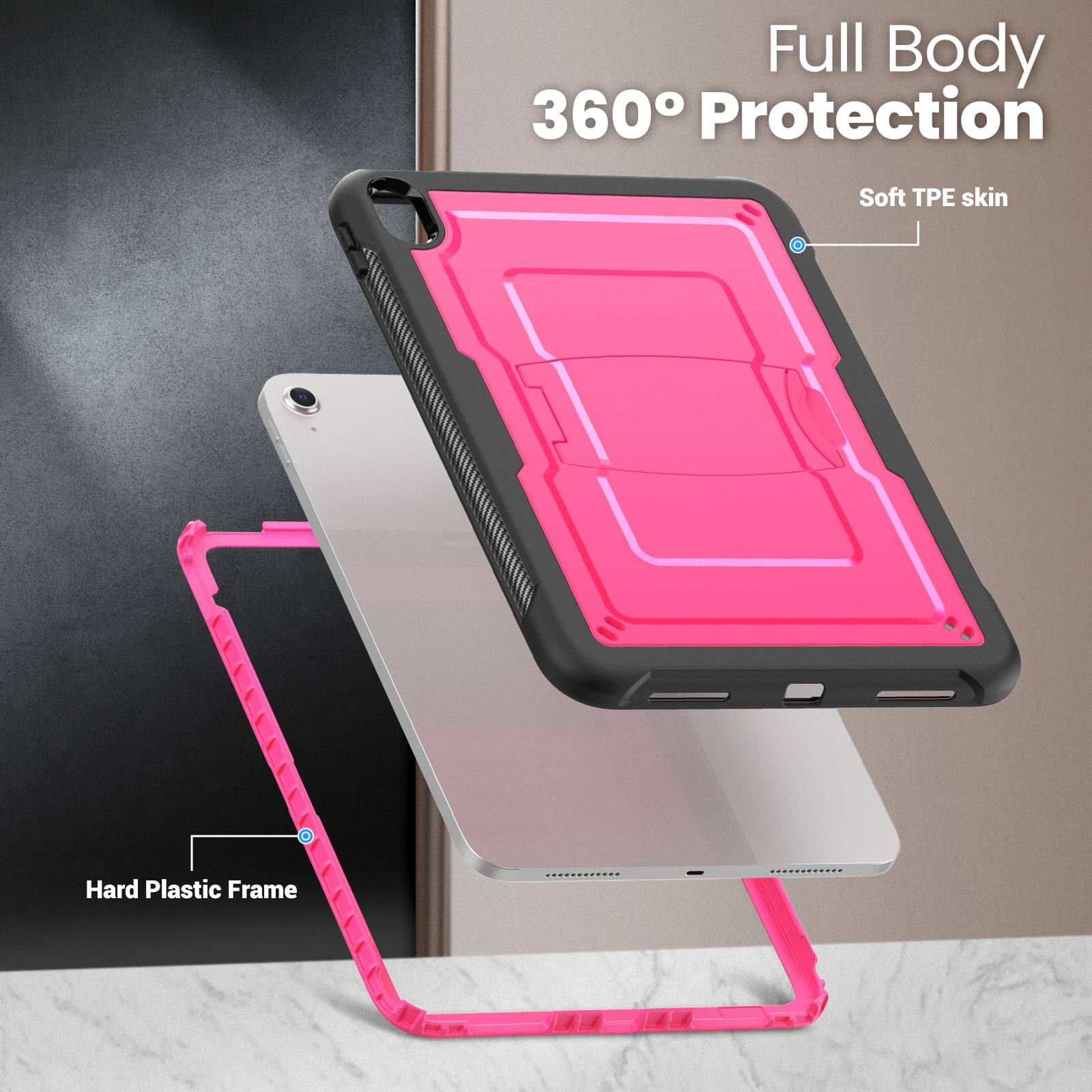 Allytechgroup Case for Apple iPad (A16) 11th Generation 11 inch 2025 Model with Pencil Holder/Kickstand Hard PC + Soft TPE Bumper Rugged Slim Stand Shockproof Shell Heavy Duty Protection Cover, Rose