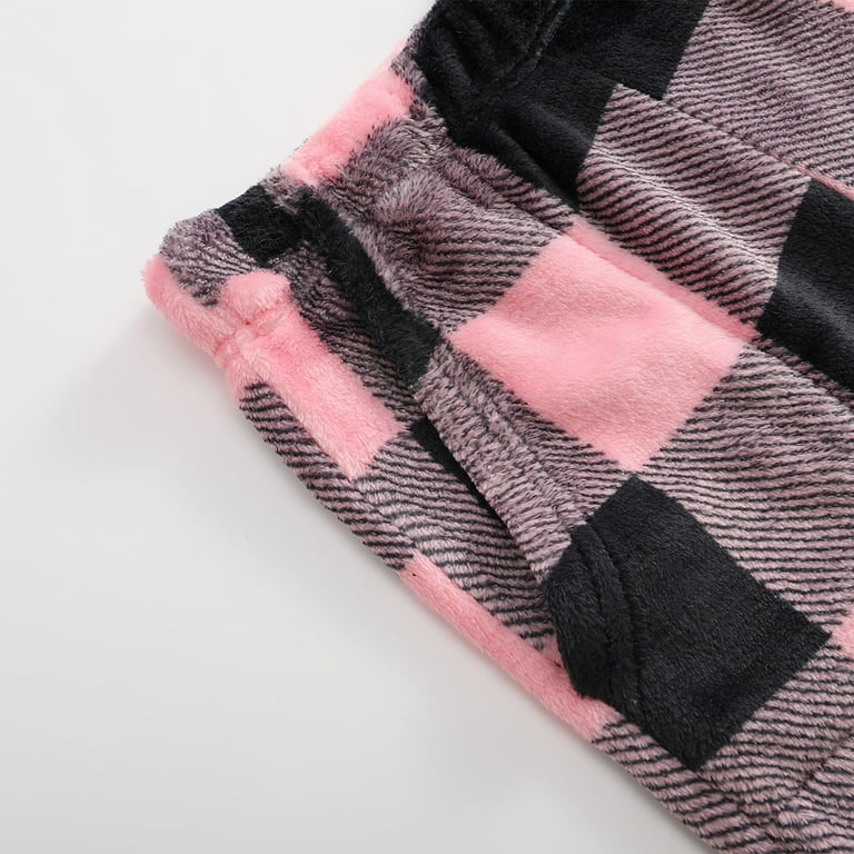 Dwelliawo Pink Plaid Pants Women Flannel Plaid Pajamas Pants
